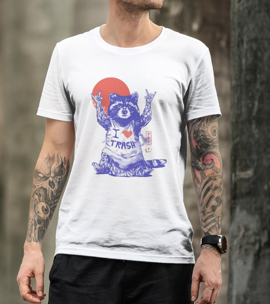 Wickedclothes I Love Trash Raccoon Rock Gesture Red Moon T-Shirt