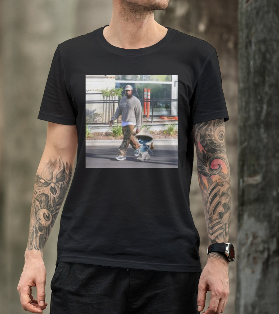 Kanye West Walking With Smurfcat Collaboration Content T-Shirt