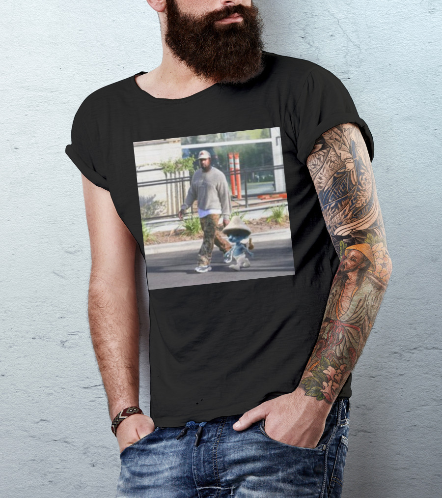 Kanye West Walking With Smurfcat Collaboration Content T-Shirt