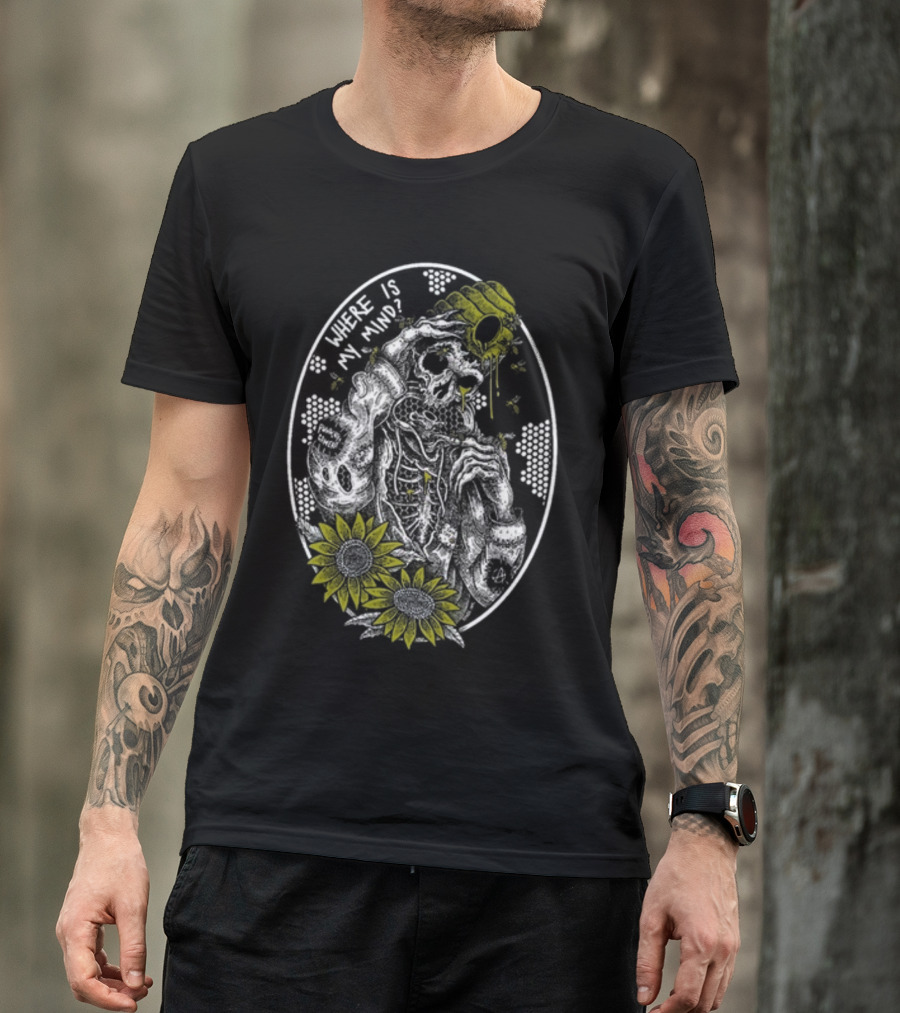 Punkwithacamera Where Is My Mind Skull Sunflowers Bees T-Shirt
