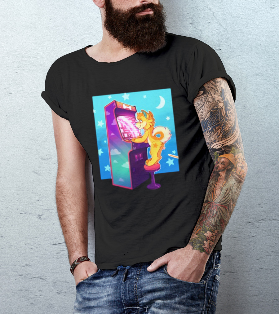 Drackypoof Arcade Pupper Retro Night Gaming T-Shirt
