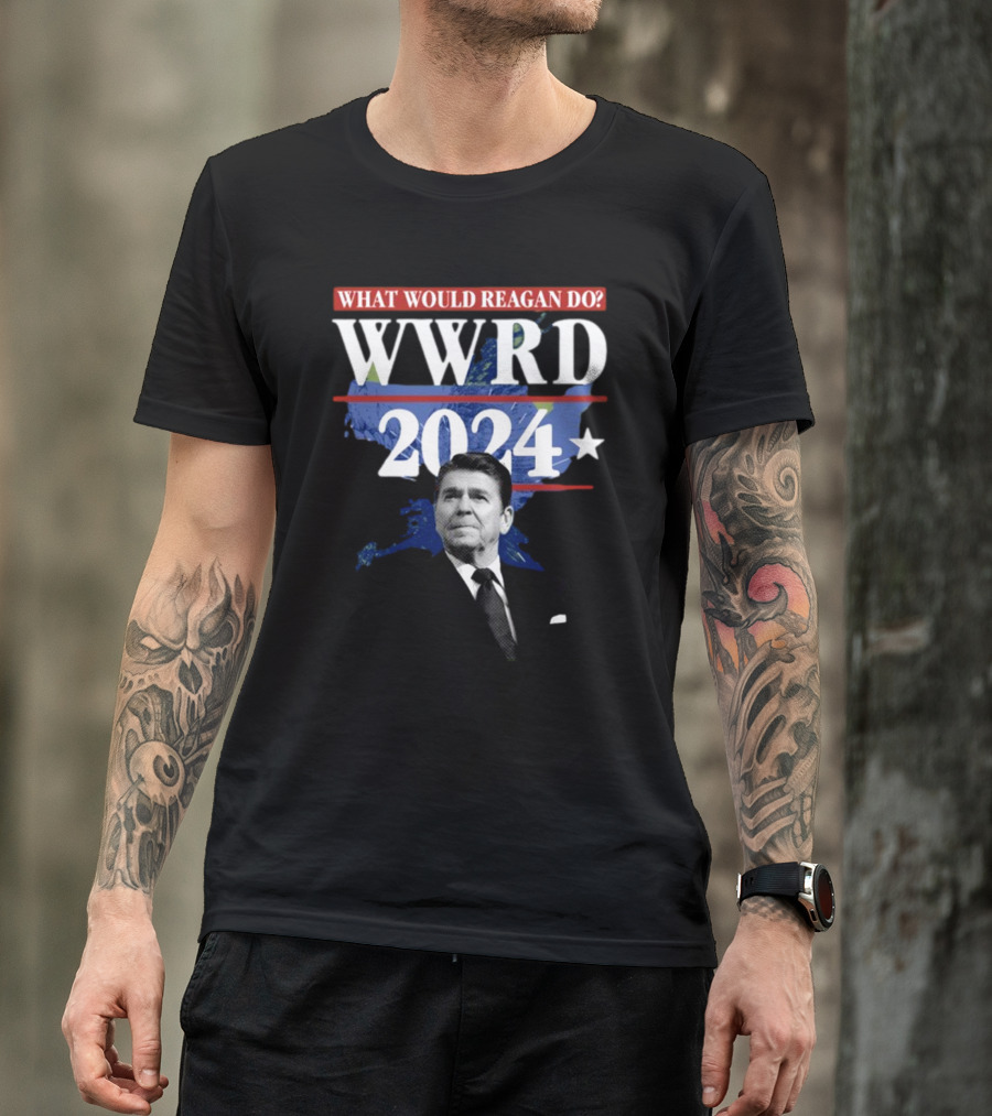 What Would Reagan Do Wwrd 2024 Blue World Map Background T-Shirt