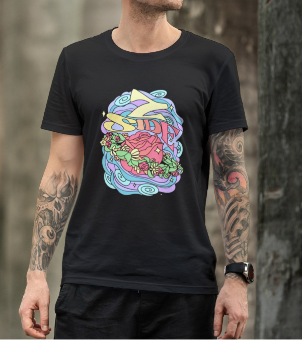 Z Side Colorful Swirl Rose Floral T-Shirt