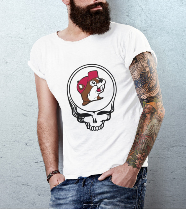 Buc-ee's Beaver In Grateful Dead Style Skull T-Shirt