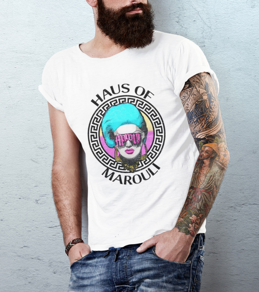 HAUS OF MAROULI Neon Glam Icon With Greek Key Border T-Shirt