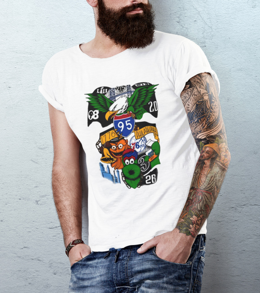 Philadelphia 215 Eagles 76ers 95 Gritty Fanatic 1776 98 26 20 Skyline LIII T-Shirt