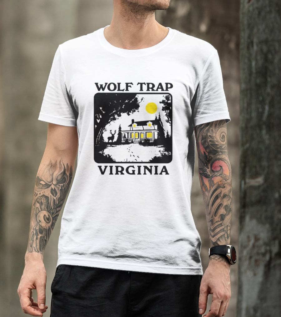 Woodsjpeg Wolf Trap Virginia Nighttime Cabin Scene T-Shirt