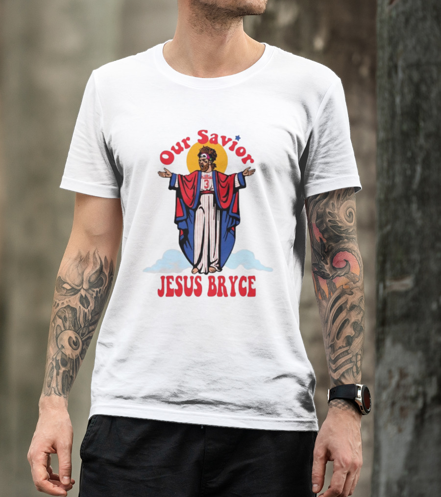 Our Savior Jesus Bryce Illustrated In Baseball Robes T-Shirt