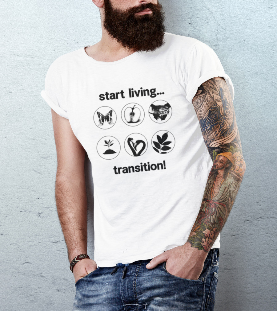 Start Living Transition Butterfly Apple Handshake Plant Growth Heart Leaves T-Shirt