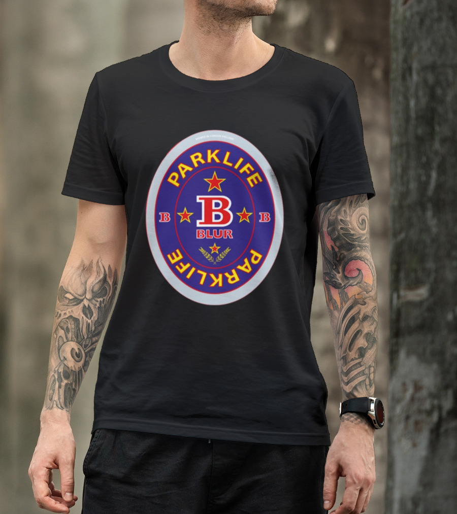 Blur Parklife Beermat Brewed In London England B Logo B Stars T-Shirt