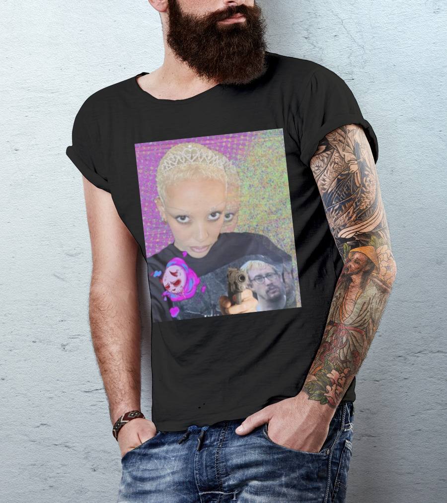 Doja Cat Sam Hyde Tiara Emoji Gun Sweater Multicolored Background T-Shirt