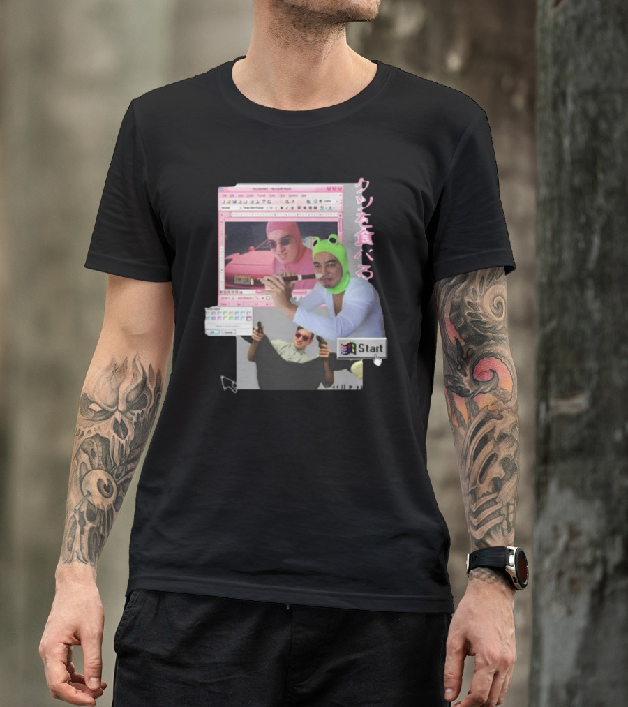 Hikkichuu Franku Vaporwave Pink Guy Windows Aesthetic Kanji Text T-Shirt