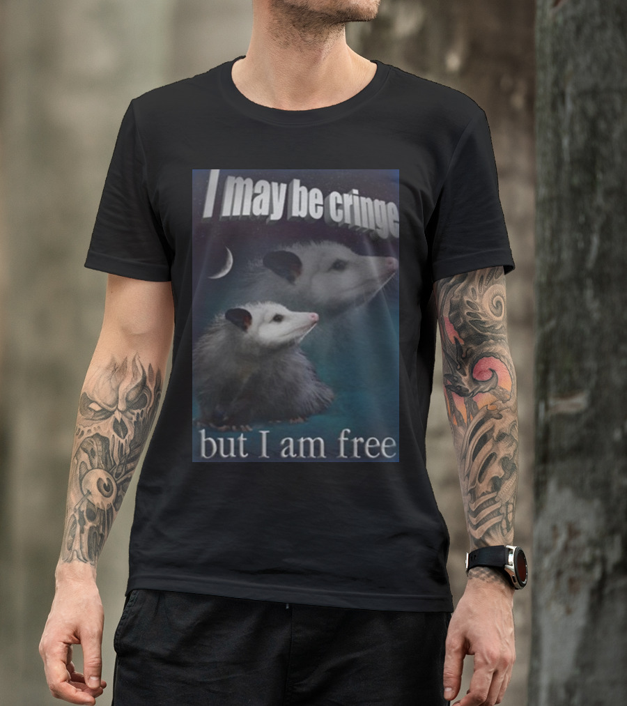 I May Be Cringe But I Am Free Possum Under Moonlight Shadow Dual Image T-Shirt