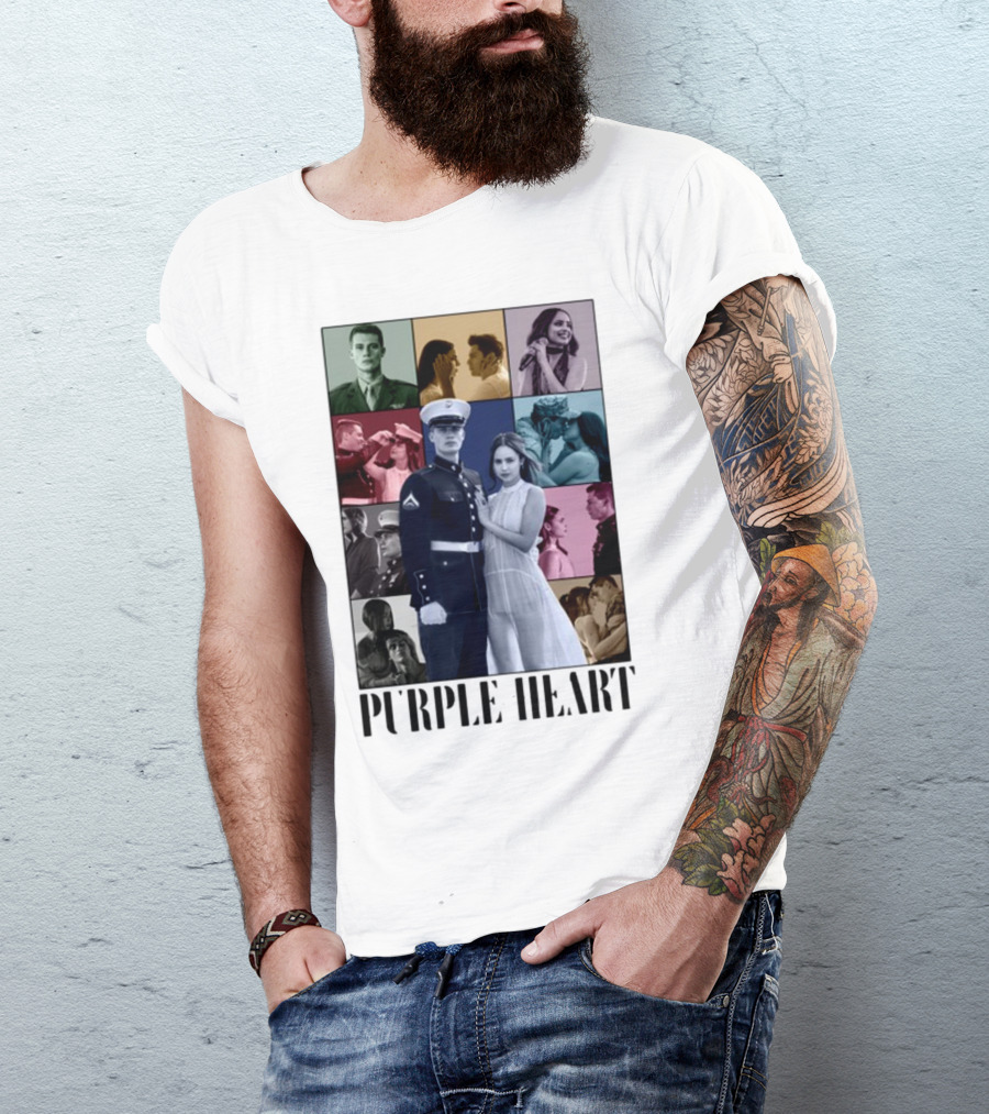 Purple Hearts Romantic Military Love Story Collage T-Shirt