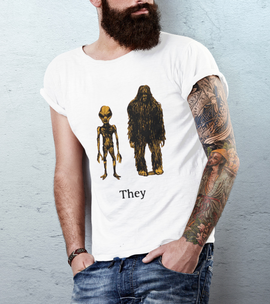 TMBGShop Cryptids They Alien Bigfoot On Sage Green T-Shirt