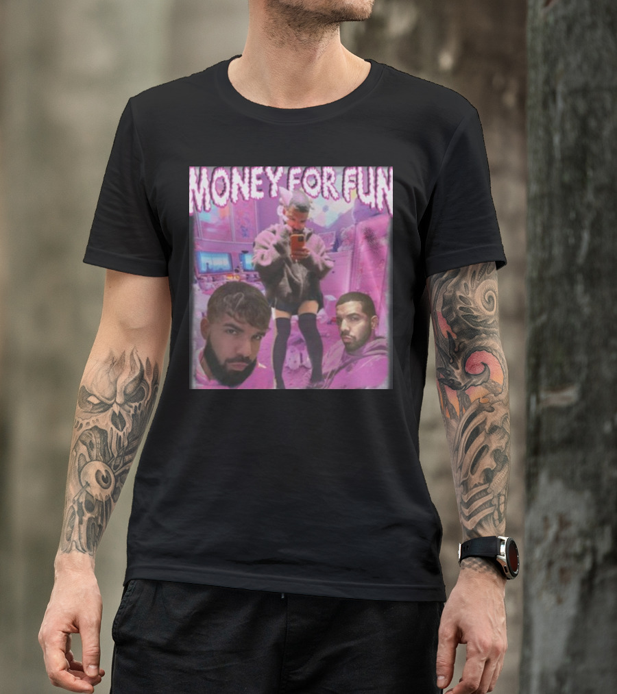 Money For Fun Funnyahhtees Pink Room Selfie Collage T-Shirt