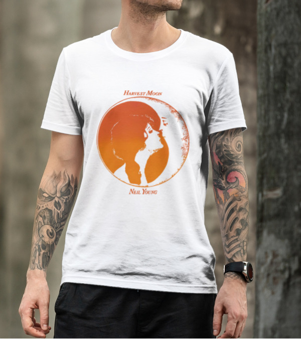 Harvest Moon Neil Young Orange Silhouette Circle T-Shirt