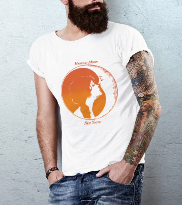 Harvest Moon Neil Young Orange Silhouette Circle T-Shirt