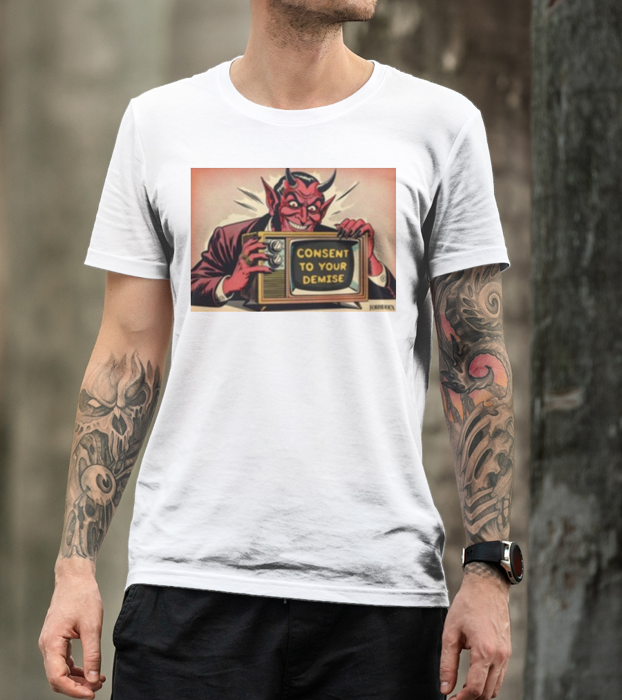 Forbiddenclothes Consent To Your Demise Devil Holding Vintage Television T-Shirt