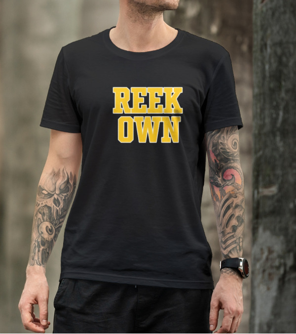 REEK OWN Bold Yellow Block Letters On Black Square T-Shirt