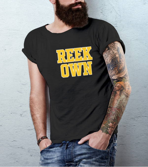 REEK OWN Bold Yellow Block Letters On Black Square T-Shirt