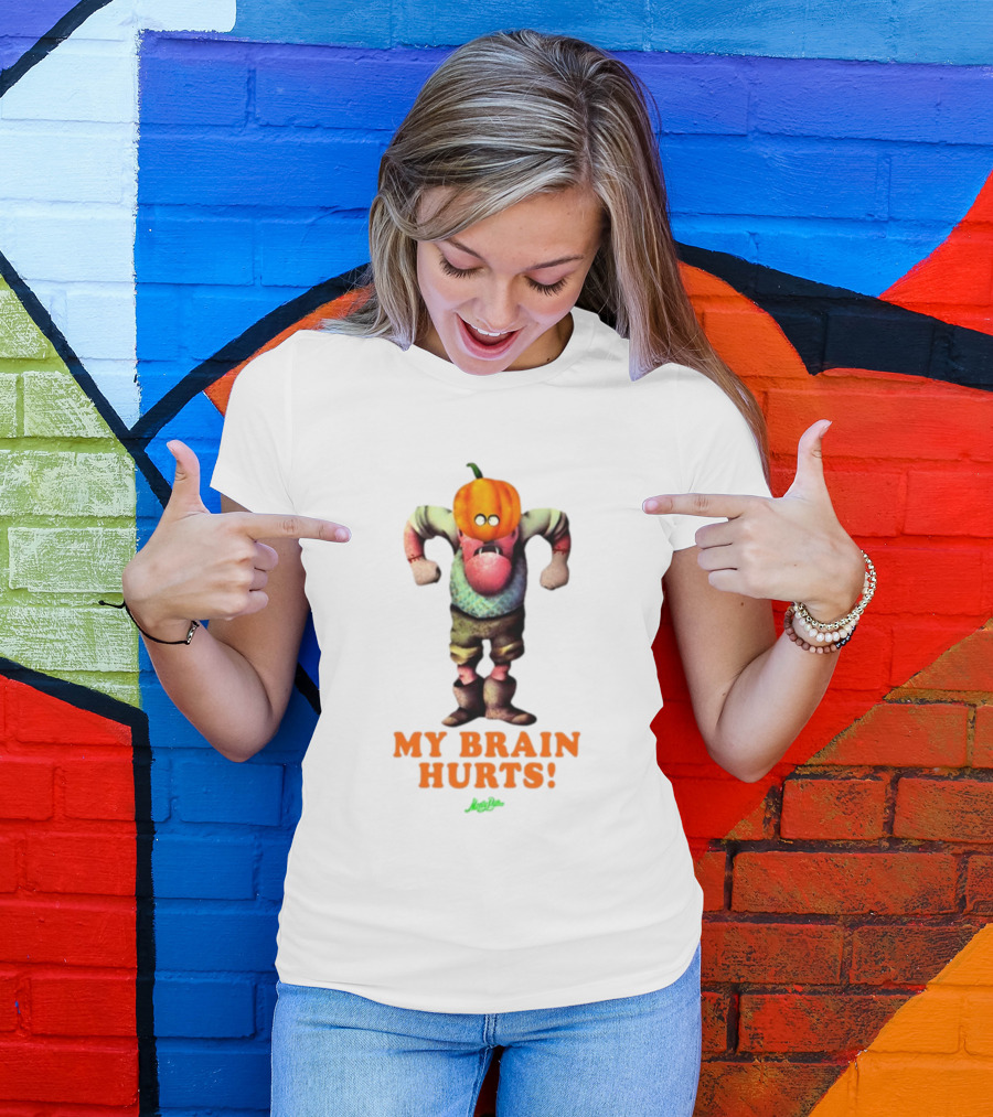 My Brain Hurts Halloween Pumpkin Head Character T-Shirt