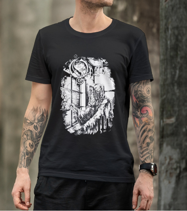 Opet Hooded Figure At Gothic Windowpane T-Shirt