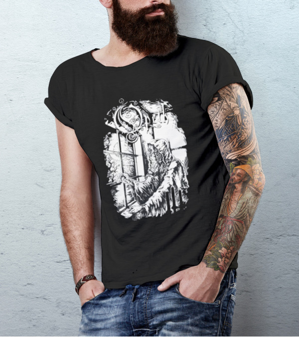 Opet Hooded Figure At Gothic Windowpane T-Shirt
