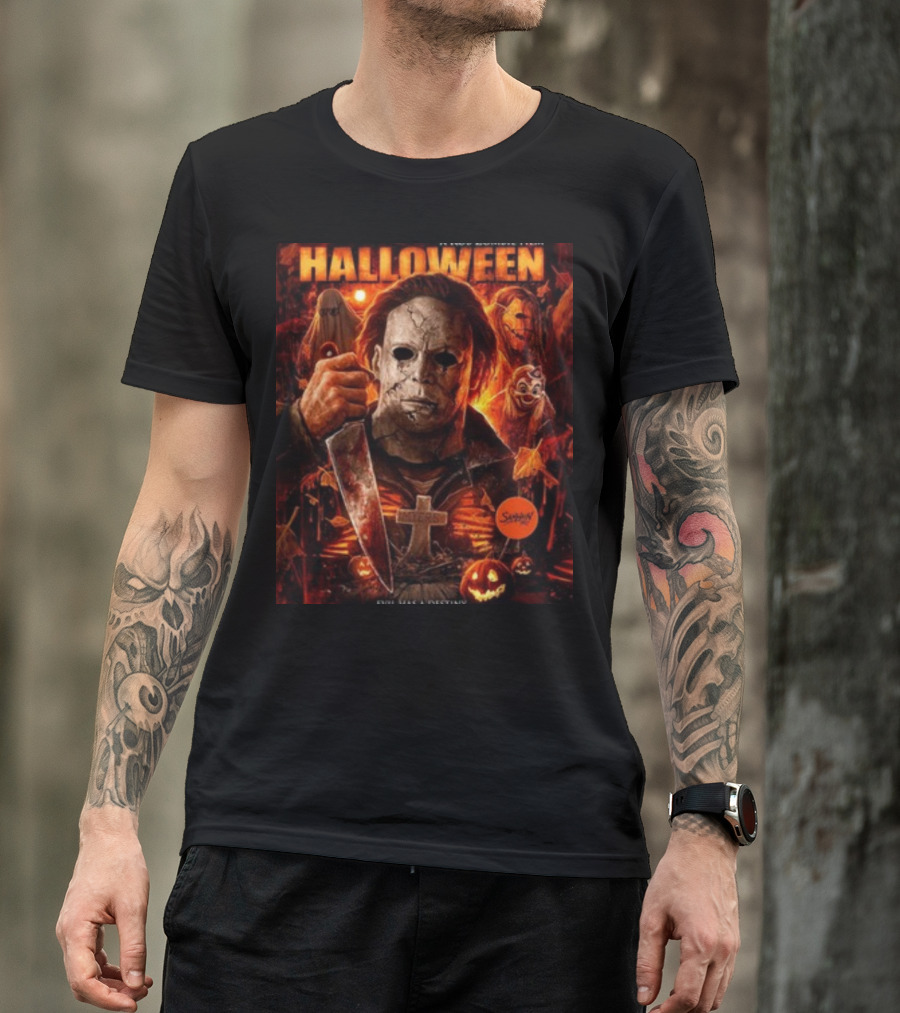 Rob Zombie's Halloween Evil Has A Destiny Michael Myers Mask Knife Horror Scene T-Shirt