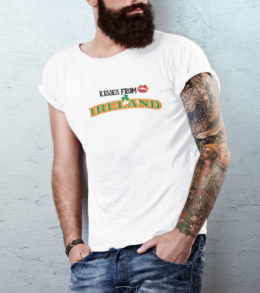 Kisses From Ireland Shamrock And Lip Print T-Shirt
