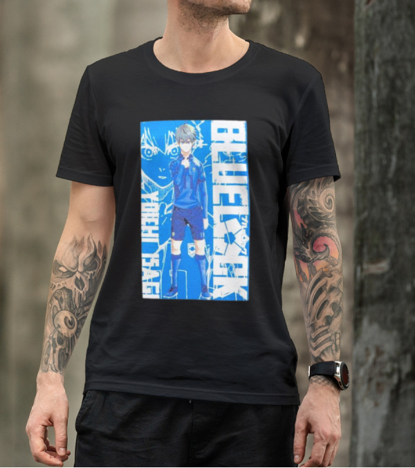 Blue Lock Isagi Yoichi Anime Soccer Character Bold Blue T-Shirt