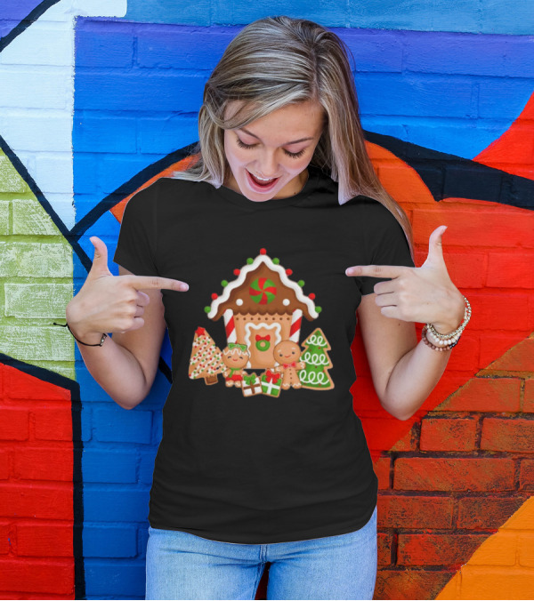 Gingerbread House Christmas With Peppermint And Cookie Decorations T-Shirt