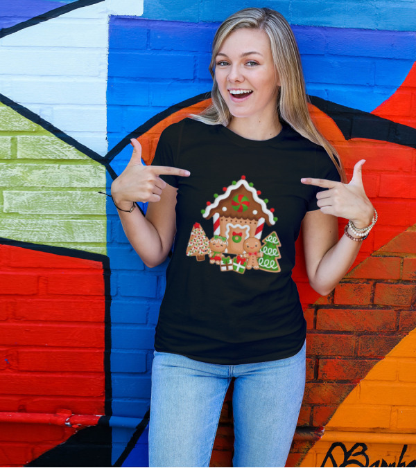 Gingerbread House Christmas With Peppermint And Cookie Decorations T-Shirt