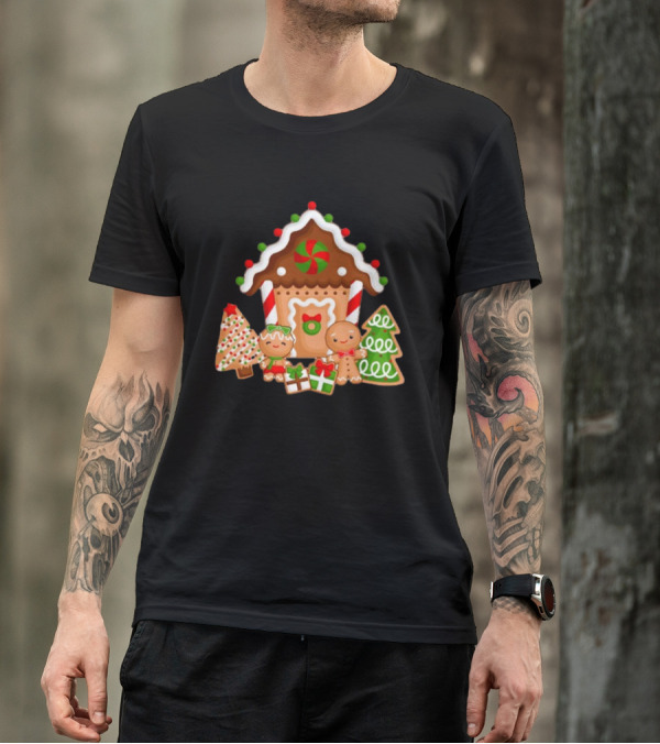 Gingerbread House Christmas With Peppermint And Cookie Decorations T-Shirt