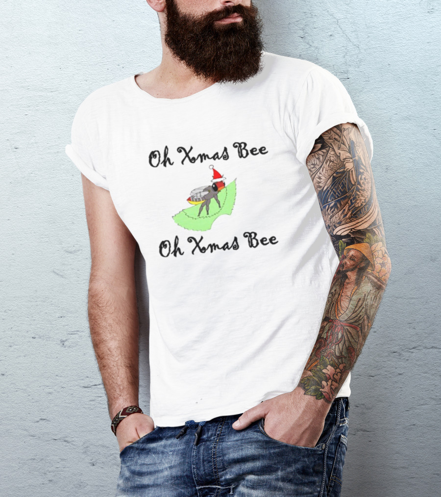 Oh Xmas Bee Santa Hat Festive Holiday Image T-Shirt