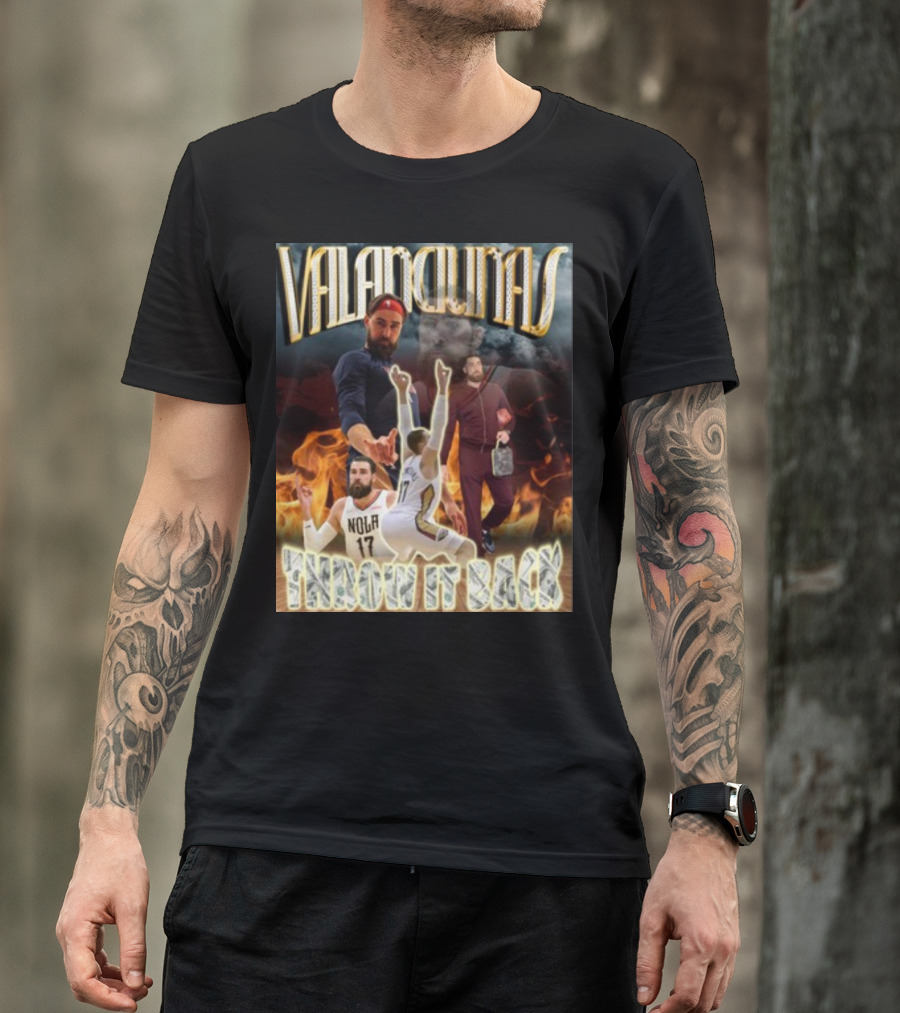 Valanciunas Throw It Back NOLA 17 Basketball Flames T-Shirt