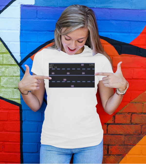 Midnight Motorist Game Lap 2 Mph 51 Score 1204 Retro Racing Pixels T-Shirt
