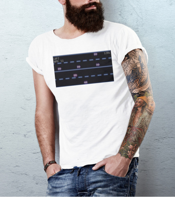 Midnight Motorist Game Lap 2 Mph 51 Score 1204 Retro Racing Pixels T-Shirt