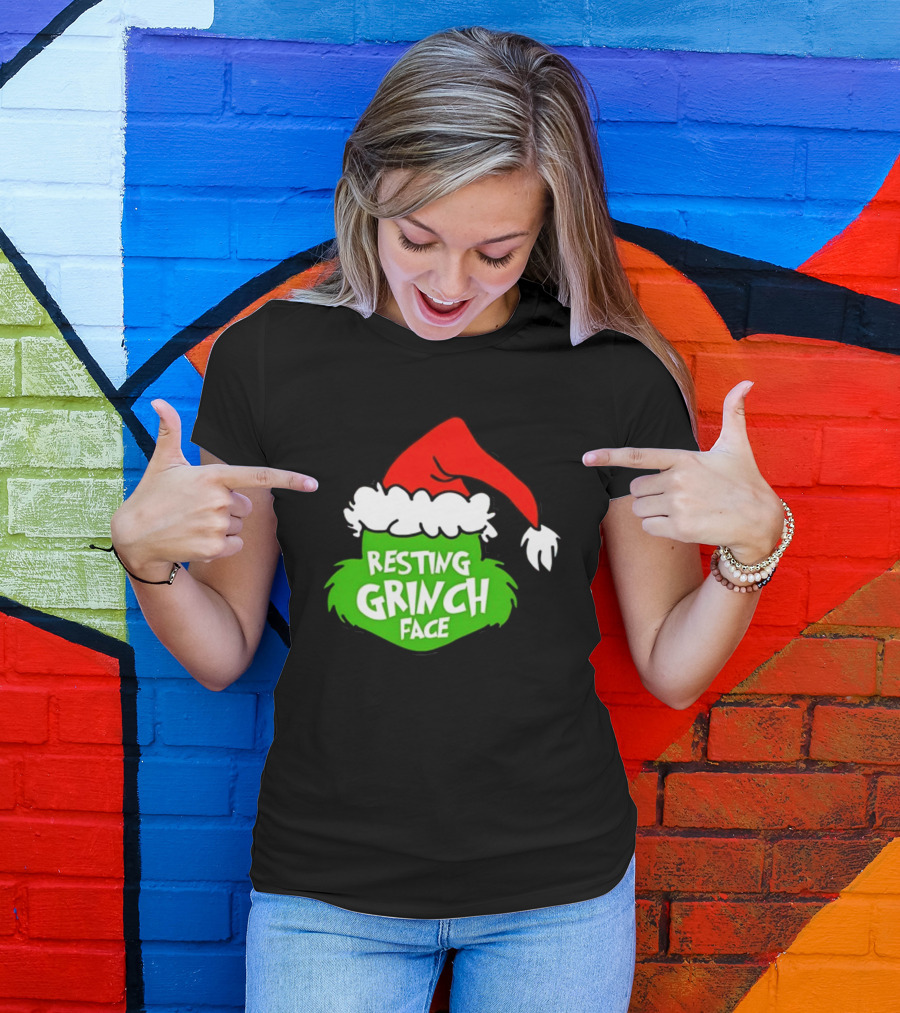 Resting Grinch Face Santa Hat Christmas T-Shirt