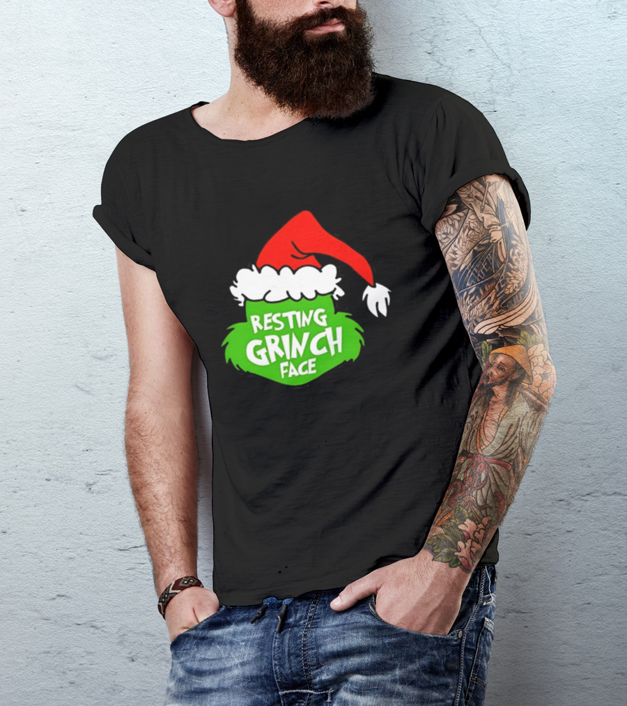 Resting Grinch Face Santa Hat Christmas T-Shirt