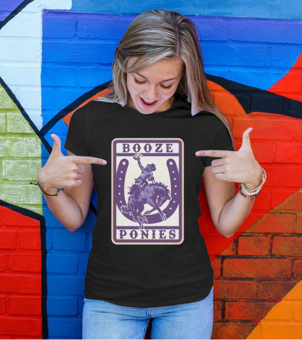 Booze Ponies Rodeo Rider With Horseshoe And Drink Cup T-Shirt