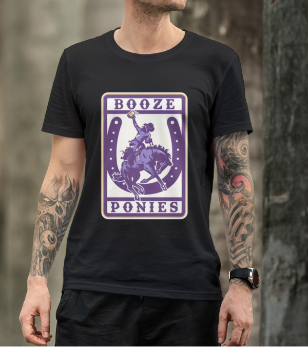 Booze Ponies Rodeo Rider With Horseshoe And Drink Cup T-Shirt