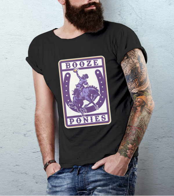 Booze Ponies Rodeo Rider With Horseshoe And Drink Cup T-Shirt