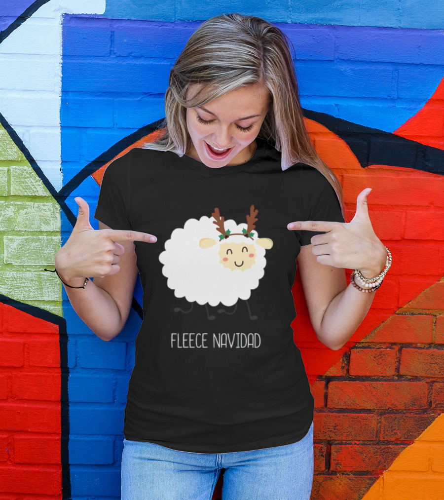 Fleece Navidad Christmas Sheep With Antlers T-Shirt