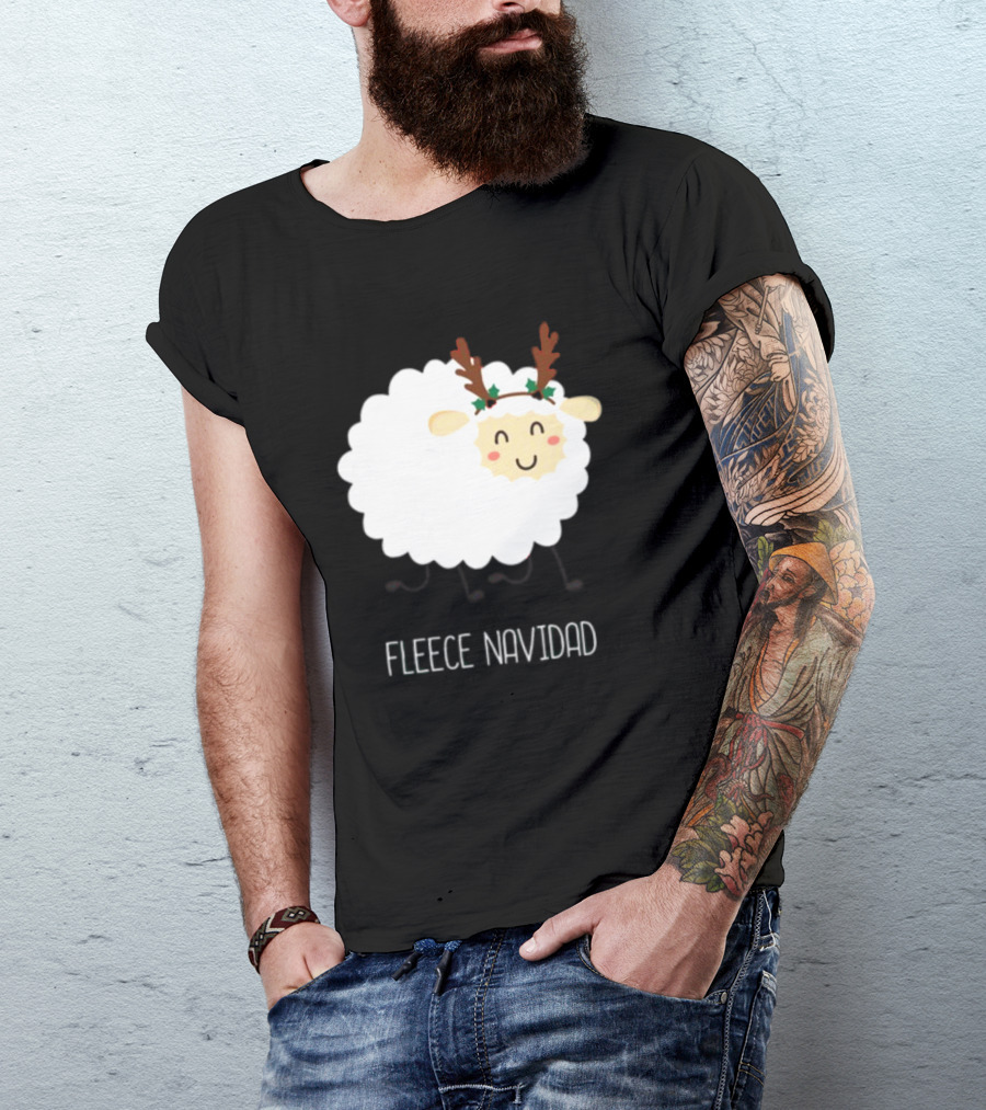 Fleece Navidad Christmas Sheep With Antlers T-Shirt