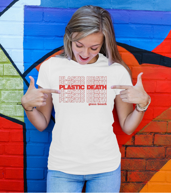 Plastic Death Glass Beach Repeated Text Ringer T-Shirt