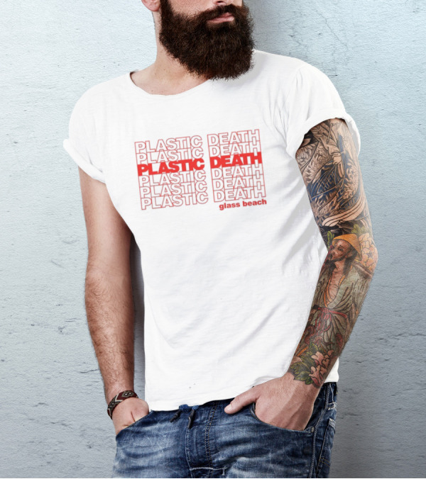Plastic Death Glass Beach Repeated Text Ringer T-Shirt