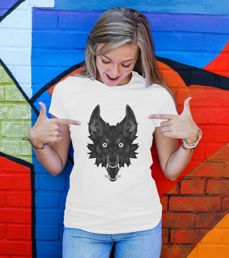 Snarling Wolf Head Monochrome T-Shirt
