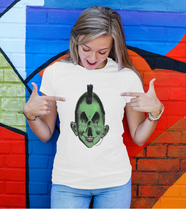 Willy Warhol Green Punk Face Mohawk Piercings T-Shirt