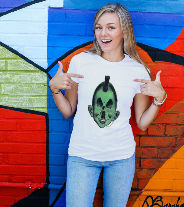 Willy Warhol Green Punk Face Mohawk Piercings T-Shirt